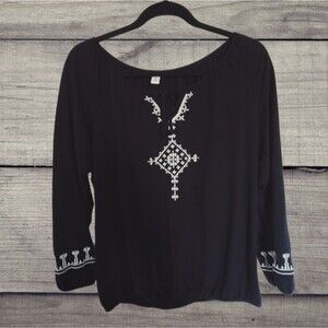 Old Navy Women's Boho Embroidered Peasant Top Size M